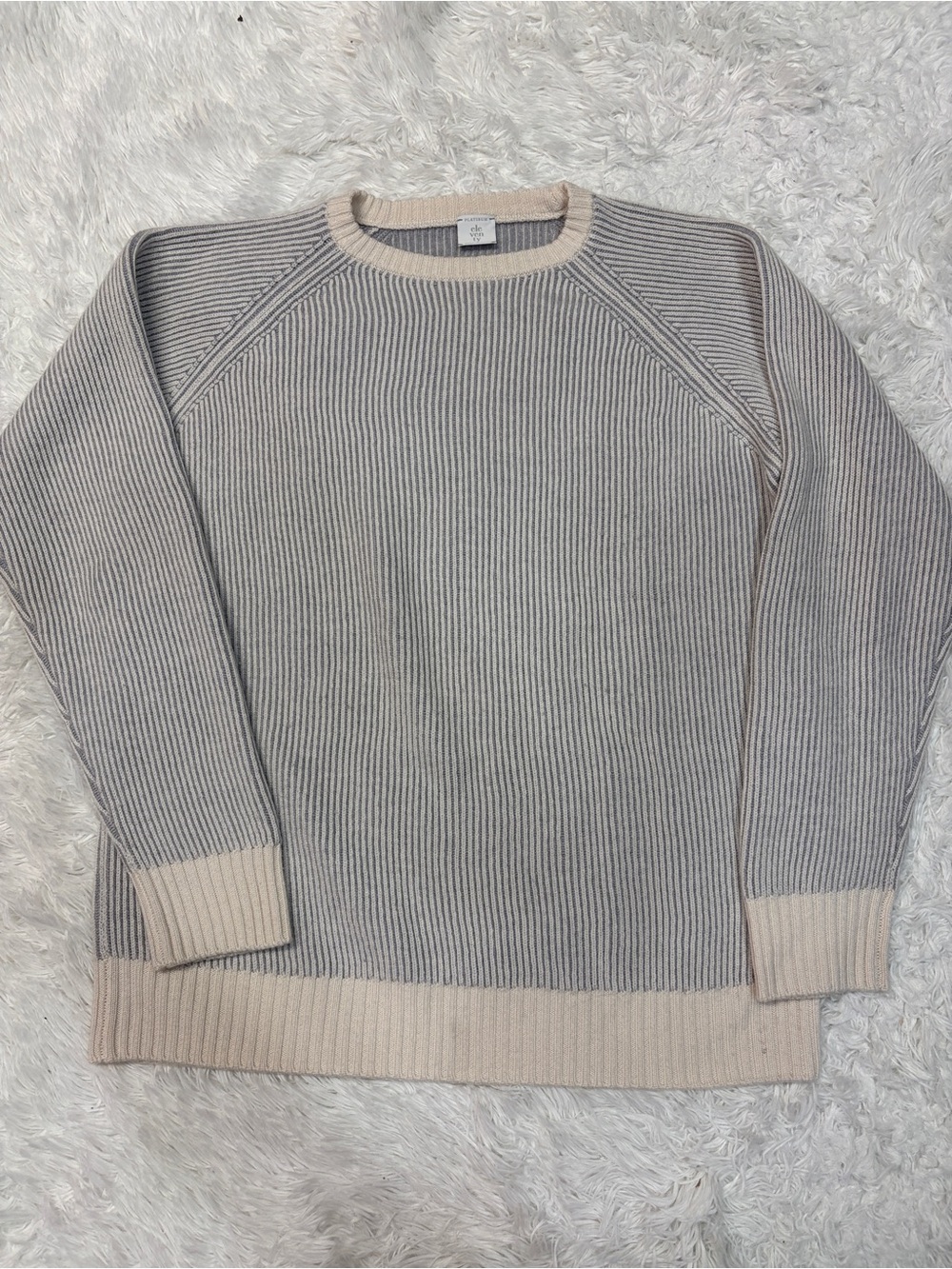 Eleventy Platinum Wool Grey & Cream Ribbed Striped Sweater